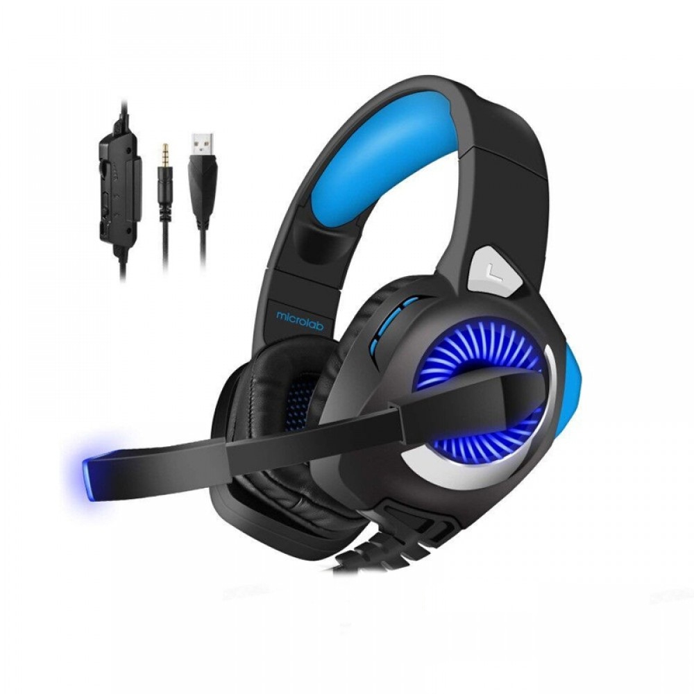 Наушники с микрофоном Microlab G4 GAMING BLACK/BLUE 3.5+USB