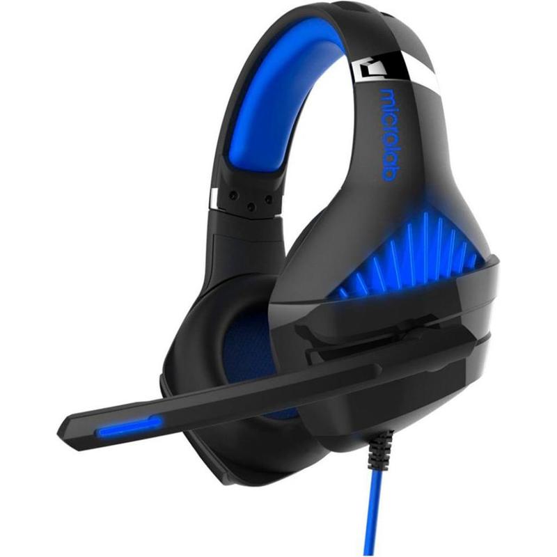 Наушники с микрофоном Microlab G6, GAMING BLACK/BLUE 3.5+USB