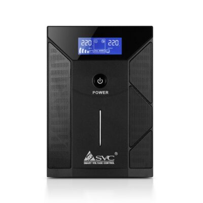 Источник бесперебойного питания SVC V-3000-F-LCD, Smart, USB, Диапазон работы AVR: 175-275В, Бат.: 12В/7,5 Ач*4шт., 4 вых: Shuko CEE7, Чёрный