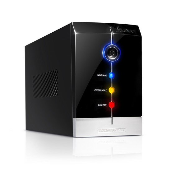 Источник бесперебойного питания SVC V-800-F, Мощность 800ВА/480Вт, Диапазон работы AVR: 165-275В, Бат.: 12В/9 Ач*1шт., 3 вых.: 2 Shuko CEE7+1 IEC C13 (Bypass), Защита тел. линии, Чёрный