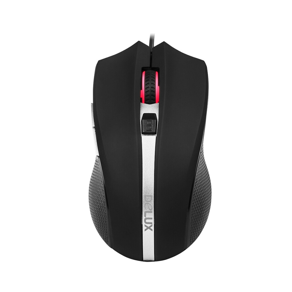 Мышь Delux DLM-516OUB, Оптическая, 2400dpi, USB, Длина кабеля 1.6 метра, Серебристо-Чёрный