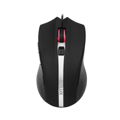 Мышь Delux DLM-516OUB, Оптическая, 2400dpi, USB, Длина кабеля 1.6 метра, Серебристо-Чёрный