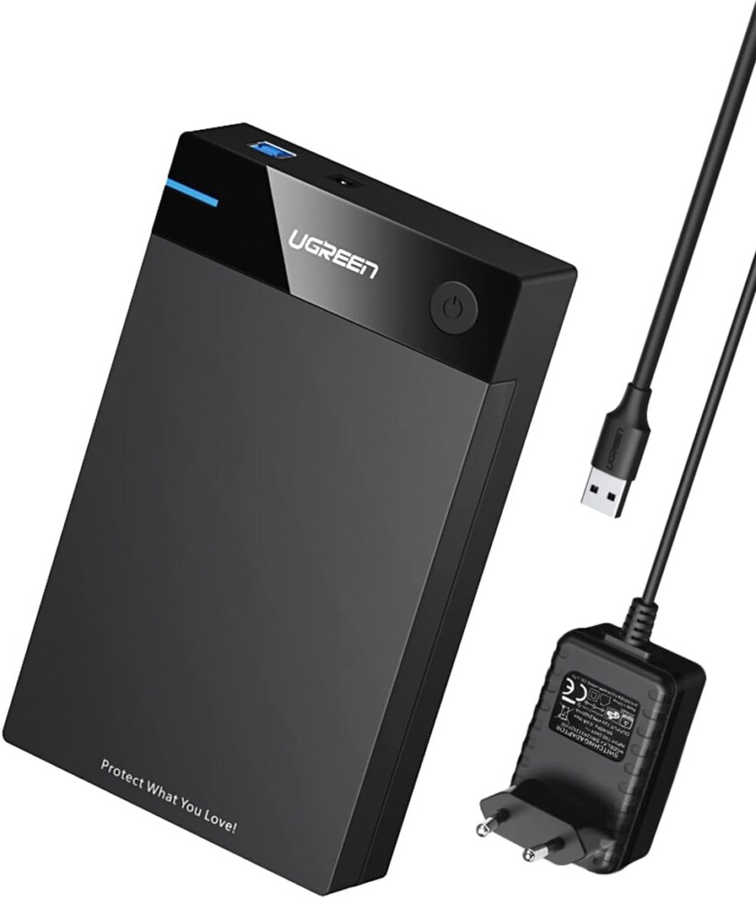 Корпус UGREEN US222 50422, внешний для HDD/SSD 3.5", USB 3.0 to Micro-B кабель, с блоком питания, чёрный