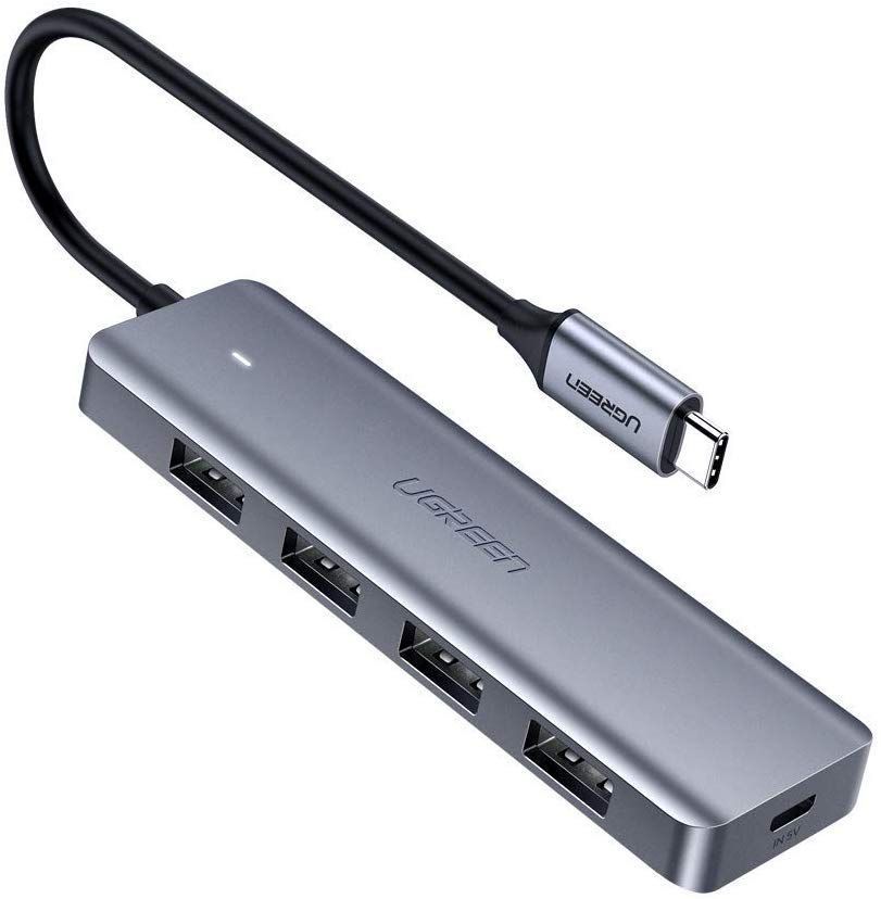Расширитель USB UGREEN CM219 70336, 4 Порта, Type-C to USB 3.0, Порт DC 5V Type-C, кабель 0.15м, серый
