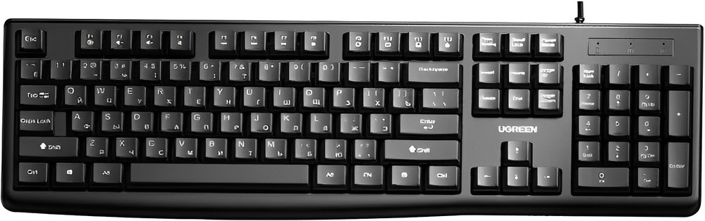 Клавиатура UGREEN KU003 15218, проводная, USB 1.5м, чёрная, ENG/RUS