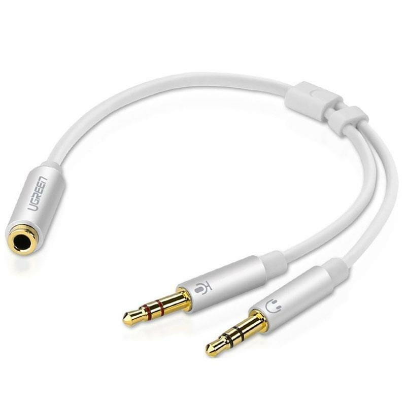 Переходник UGREEN AV140 20897, Jack 3.5mm x2 male to Jack 3.5mm female, белый