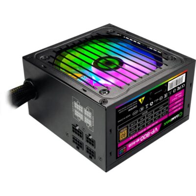Блок питания Gamemax VP 800W RGB M, 212907000011, 800W, ATX, 80 Plus Bronze, APFC, 20+4 pin, 4+4pin, 6*Sata, 3*Molex, 2*PCI-E 6+2 pin, Вентилятор 12 см, Подсветка RGB, Кабель питания, Чёрный