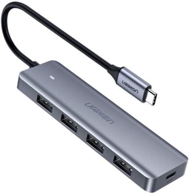 Расширитель USB UGREEN CM219 70336, 4 Порта, Type-C to USB 3.0, Порт DC 5V Type-C, кабель 0.15м, серый