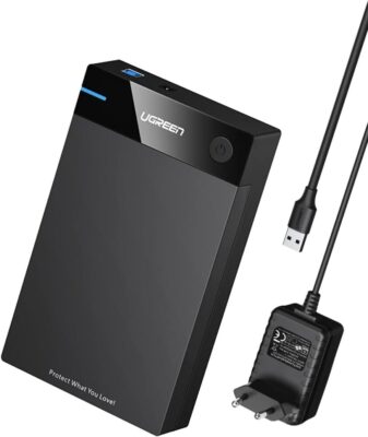 Корпус UGREEN US222 50422, внешний для HDD/SSD 3.5", USB 3.0 to Micro-B кабель, с блоком питания, чёрный
