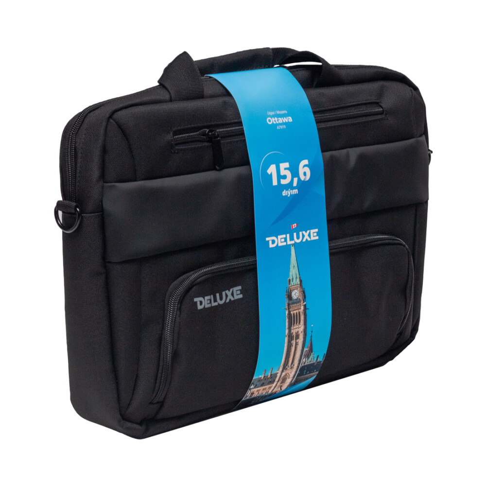 Сумка для ноутбука Deluxe Ottawa 15.6" (A7919), 15.6", Лёгкая, Усиленные ручки, Внешнее отделение на молнии, Органайзер, 2 внутренних отделения, карман на молнии, Уплотнённые стенки, Полиэстер, встроенный USB шнур, Чёрный