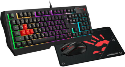 A4TECH BLOODY B1700 (B140N+ES7+BP-50M) NEON LIGHT GAMING KEYBOARD + MOUSE+PAD USB US+RUSSIAN