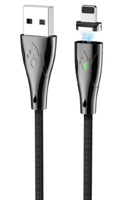 Кабель HOCO U75 Blaze, USB to Lightning, для передачи данных и зарядки, магнитный коннектор, индикатор зарядки, 3A, 1.2м, черный