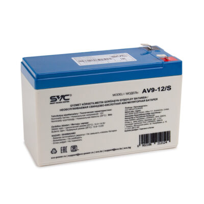 Батарея SVC AV9-12/S, Свинцово-кислотная 12В 9 Ач, Вес: 2,5 кг, Размер в мм.: 151*65*100
