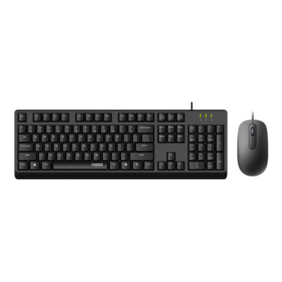 Комплект Клавиатура + Мышь Rapoo X130PRO, Оптическая мышь, 1000DPI, USB, Анг/Рус/Каз, Длина кабеля 1,5 метра, Кол-во стандартных клавиш 104, Защита от пролива воды/кофе, Черный