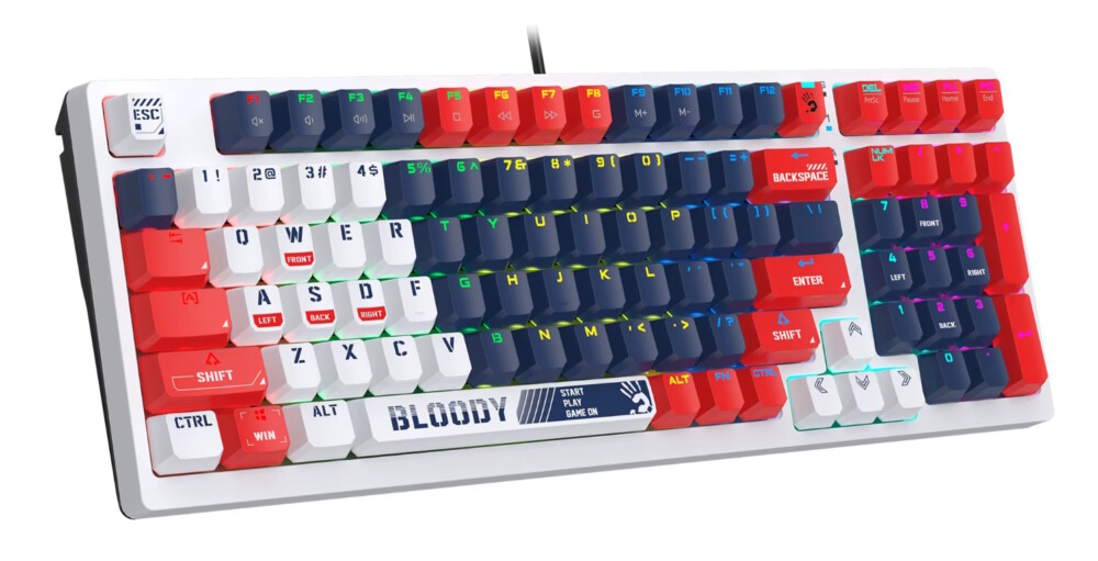 A4TECH BLOODY S98 SPORTS NAVY GAMING MECHANICAL BLMS RED SWITCH RGB KEYBOARD USB US+RUS