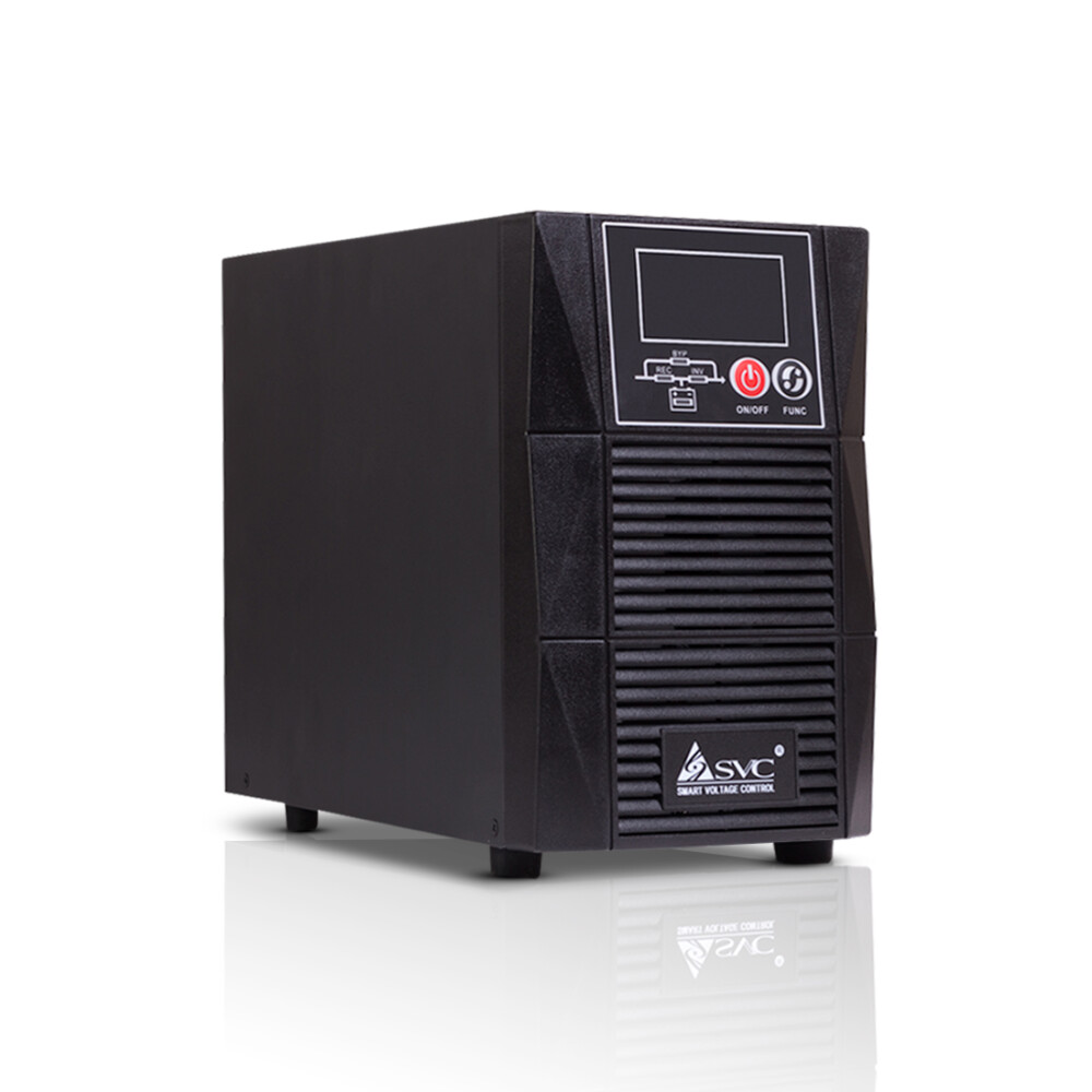 Источник бесперебойного питания SVC PTS-1KL-LCD, Мощность 1000ВА/900Вт, PTS-серия, On-Line, LCD\Tel.line\RS-232, SMART, Диапазон работы AVR: 110-288В, Бат.: 12В/7Ah*3шт., Вентилятор: 8см*1шт., 2вых. Schuko CEE7, Чёрный