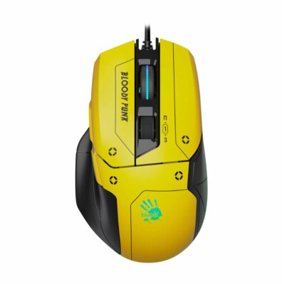 A4TECH BLOODY W70 MAX GAMING MOUSE 10000CPI PUNK YELLOW RGB METAL FEET ACTIVE USB BLACK