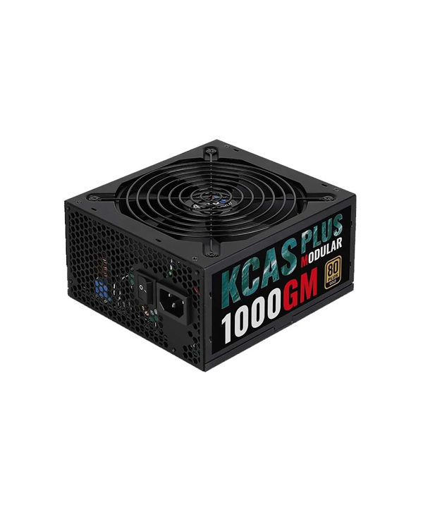 Блок питания Aerocool KCAS PLUS 1000GM, 1000W, ATX, Gold, APFC, 20+4 pin, 8pin, 4+4pin, 10*Sata, 6*Molex, 6*PCI-E 6+2 pin, Модульный, Вентилятор 14см, Кабель питания, Чёрный