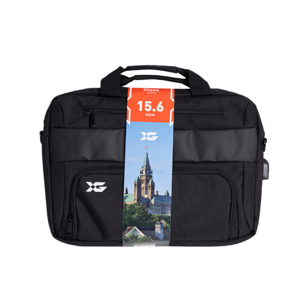 Сумка для ноутбука XG Ottawa 15.6" (XGA7919), 15.6", Лёгкая, Усиленные ручки, Внешнее отделение на молнии, Органайзер, 2 внутренних отделения, карман на молнии, Уплотнённые стенки, Полиэстер, встроенный USB шнур, Чёрный