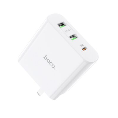 Блок питания HOCO C74 Speedmaster, 63W, 2 порта USB + 1 порт Type-C, PD3.0+QC3.0, интеллектуальный баланс зарядки, тип вилки CN, белый
