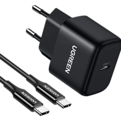 Блок питания UGREEN CD250 50581, 25W, 1 порт Type-C, быстрая зарядка QC, кабель Type-C to Type-C 2м, чёрный